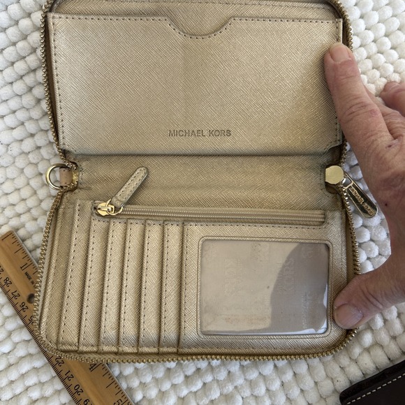 Michael Kors Jet Set Travel Continental Wallet Metallic Gold MK Logo Debossed - Picture 5 of 5